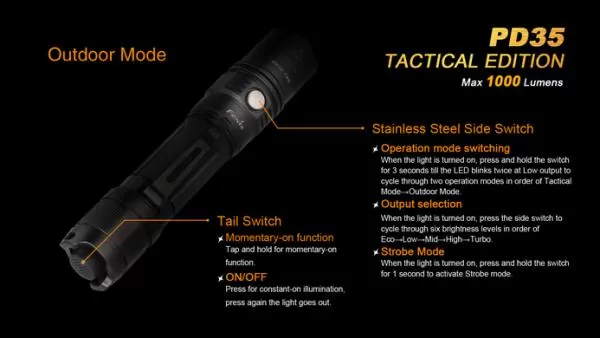 Fenix PD35 TAC (Tactical Edition) LED Taschenlampe 1000 Lumen inkl. Batterien Fenix PD35 TAC (Tactical Edition) LED Taschenlampe 1000 Lumen inkl. Batterien