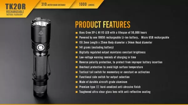 Fenix TK20R Cree XP-L HI V3 LED 1000 Lumen Taschenlampe Fenix TK20R Cree XP-L HI V3 LED 1000 Lumen Taschenlampe