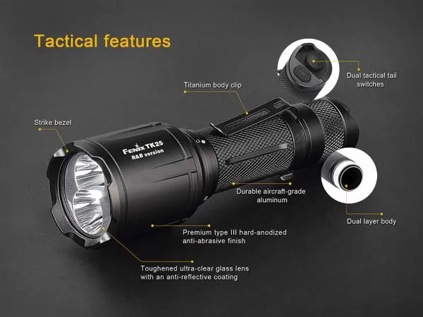 Fenix TK25 R&B rote und blaue LED Taschenlampe inkl. 2 x CR123A Batterien Fenix TK25 R&B rote und blaue LED Taschenlampe inkl. 2 x CR123A Batterien