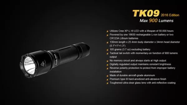 Fenix TK09 2016 Cree XP-L HI LED Taschenlampe 900 Lumen, inkl. Batterien Fenix TK09 2016 Cree XP-L HI LED Taschenlampe 900 Lumen, inkl. Batterien