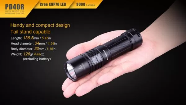 Fenix PD40R Cree XHP70 LED Taschenlampe 3000 Lumen inkl. 26650 Li-Ion Akku Fenix PD40R Cree XHP70 LED Taschenlampe 3000 Lumen inkl. 26650 Li-Ion Akku