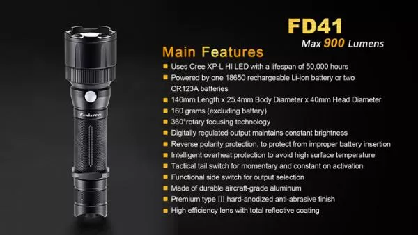 Fenix FD41 Cree XP-L HI LED Taschenlampe inkl 2 x CR123A Batterien Fenix FD41 Cree XP-L HI LED Taschenlampe inkl 2 x CR123A Batterien