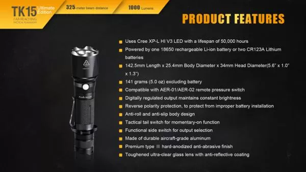 Fenix TK15UE CREE XP-L HI V3 LED Taschenlampe inkl. Batterien, schwarz Fenix TK15UE CREE XP-L HI V3 LED Taschenlampe inkl. Batterien, schwarz
