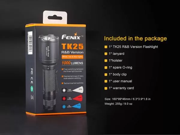 Fenix TK25 R&B rote und blaue LED Taschenlampe inkl. 2 x CR123A Batterien Fenix TK25 R&B rote und blaue LED Taschenlampe inkl. 2 x CR123A Batterien