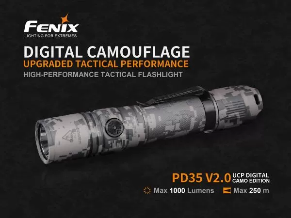 Fenix PD35 V2.0 Cree XP-L HI V3 1000 Lumen LED Taschenlampe inkl. Batterien, Digital Camo Fenix PD35 V2.0 Cree XP-L HI V3 1000 Lumen LED Taschenlampe inkl. Batterien, Digital Camo