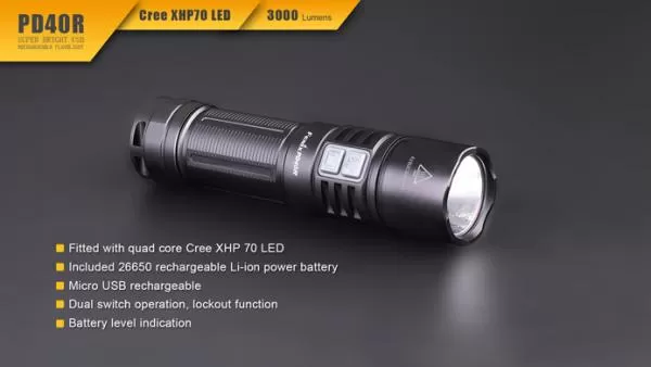 Fenix PD40R Cree XHP70 LED Taschenlampe 3000 Lumen inkl. 26650 Li-Ion Akku Fenix PD40R Cree XHP70 LED Taschenlampe 3000 Lumen inkl. 26650 Li-Ion Akku