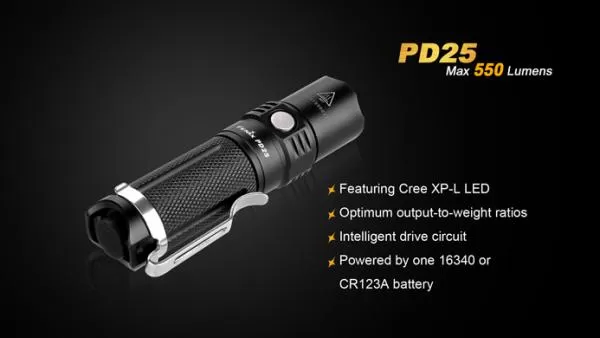 Fenix PD25 Cree XP-L V5 LED Taschenlampe 550 Lumen inkl. 1 x CR123A Batterie Fenix PD25 Cree XP-L V5 LED Taschenlampe 550 Lumen inkl. 1 x CR123A Batterie