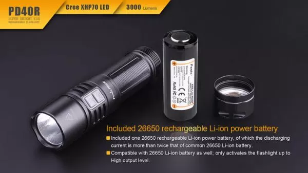 Fenix PD40R Cree XHP70 LED Taschenlampe 3000 Lumen inkl. 26650 Li-Ion Akku Fenix PD40R Cree XHP70 LED Taschenlampe 3000 Lumen inkl. 26650 Li-Ion Akku